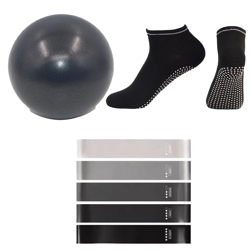 Pilates Ball Resistance Bands Grip Socks Sets, Loop Exercise Bands 5 Levels Yoga Ball 9 Inch, Non Slip Socks Workout Kit at Home