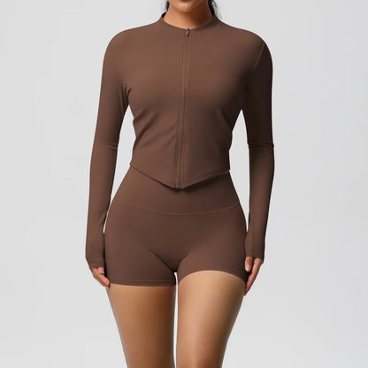 Yoga Sets Sports Fitness Hip-lifting Tight Zipper Jacket Yoga Suit Running Workout Gym Shorts Tracksuits for Women Sports Suits