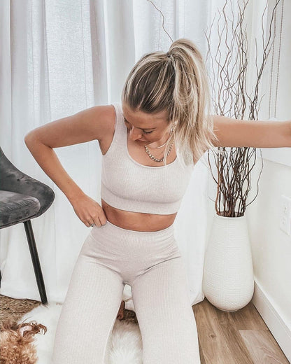 Workout Set for Women 2 Pieces Outfits Seamless Yoga Leggings with Sports Bra Tank Top Gym Sets Matching Sets