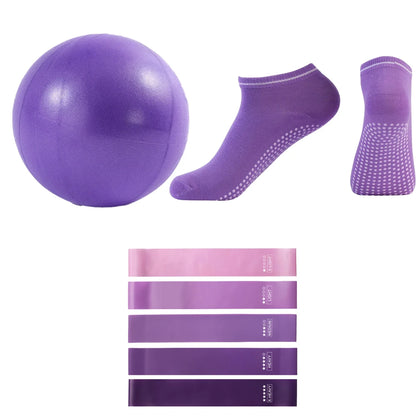 Pilates Ball Resistance Bands Grip Socks Sets, Loop Exercise Bands 5 Levels Yoga Ball 9 Inch, Non Slip Socks Workout Kit at Home