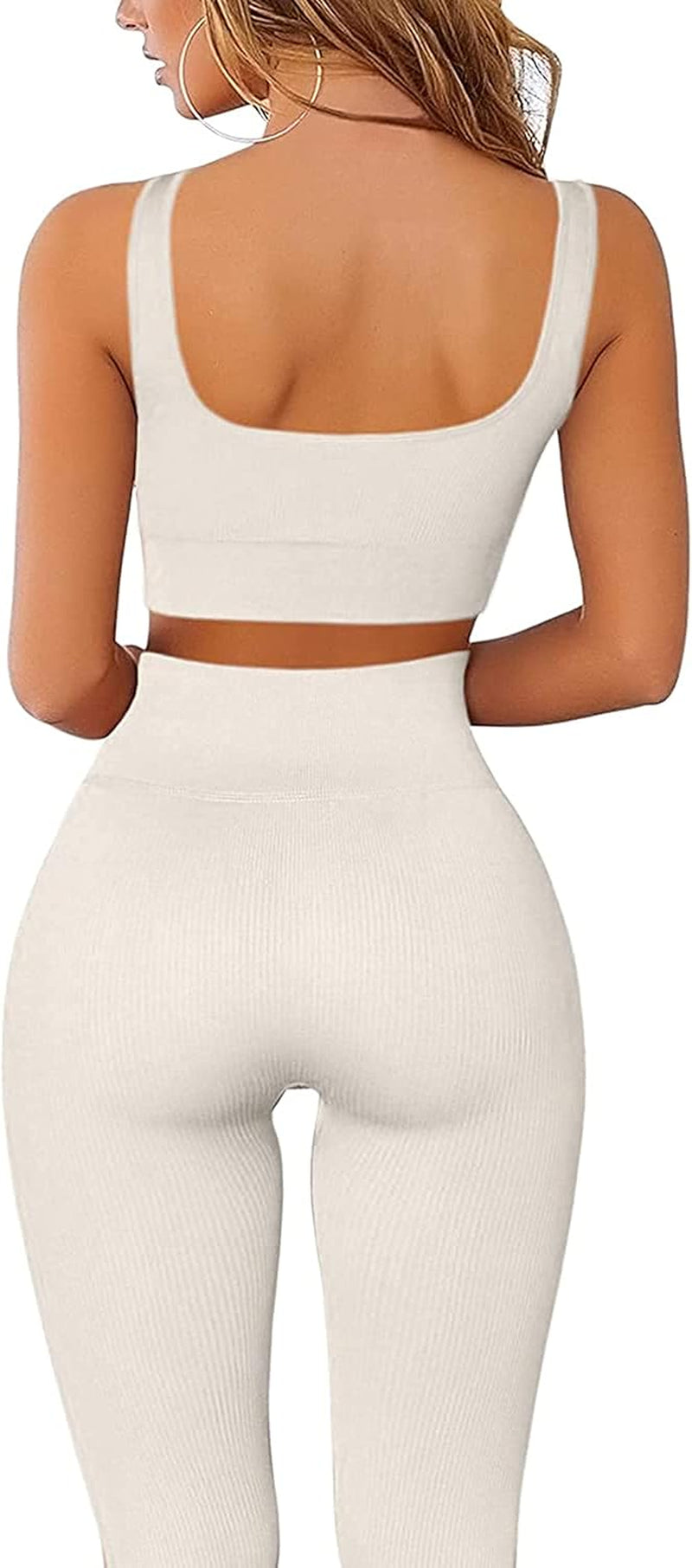 Workout Set for Women 2 Pieces Outfits Seamless Yoga Leggings with Sports Bra Tank Top Gym Sets Matching Sets