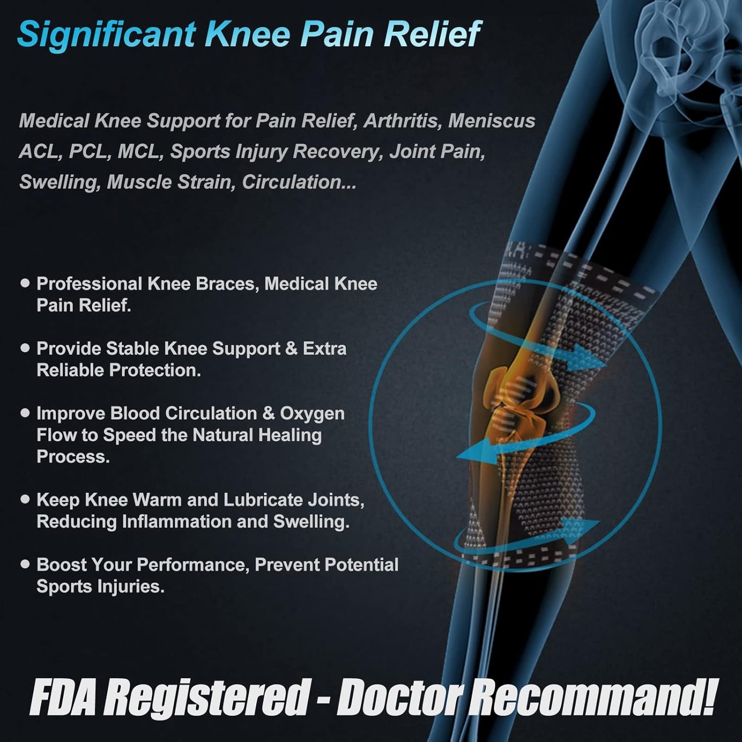 Copper Knee Brace for Knee Pain, Knee Support with Patella Pad & Side Stabilizers, Compression Knee Sleeve for Sport, Workout, Arthritis, ACL, Joint Pain Relief, Meniscus Tear- FSA/HSA Eligible