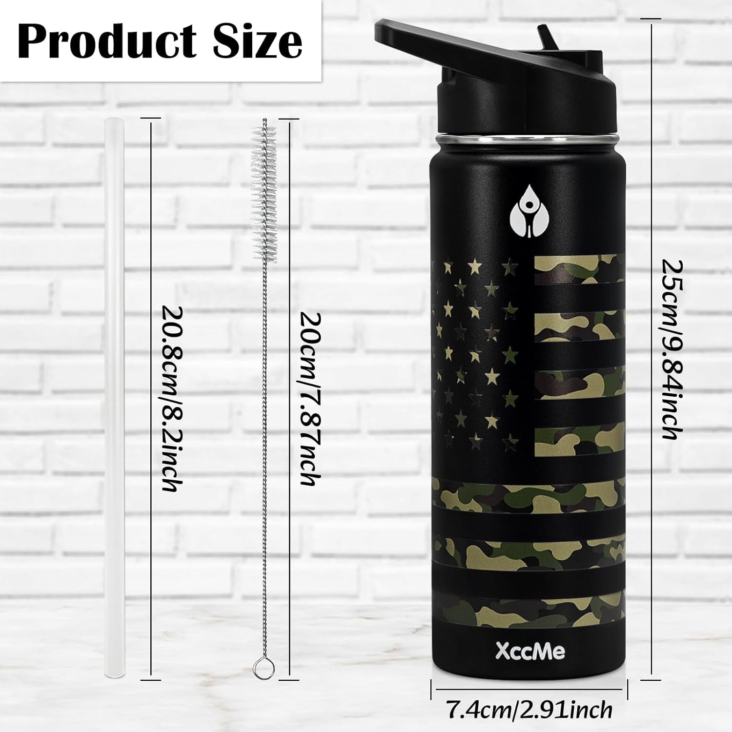 22 Oz Insulated Water Bottle,Stainless Steel Leak Proof Water Bottles,Wide Mouth Double Walled Travel Thermal Mug with 2 Lids for Cold Water Drinks,Sports,Travel,Car and School Camouflage