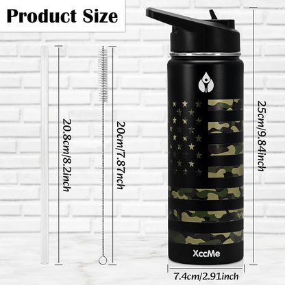22 Oz Insulated Water Bottle,Stainless Steel Leak Proof Water Bottles,Wide Mouth Double Walled Travel Thermal Mug with 2 Lids for Cold Water Drinks,Sports,Travel,Car and School Camouflage