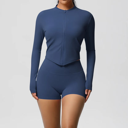 Yoga Sets Sports Fitness Hip-lifting Tight Zipper Jacket Yoga Suit Running Workout Gym Shorts Tracksuits for Women Sports Suits