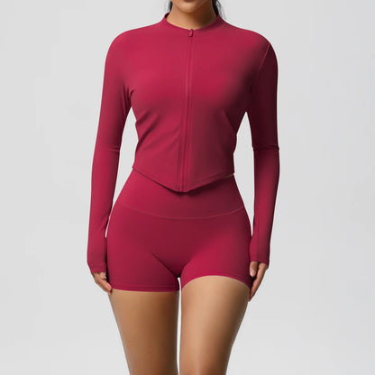 Yoga Sets Sports Fitness Hip-lifting Tight Zipper Jacket Yoga Suit Running Workout Gym Shorts Tracksuits for Women Sports Suits