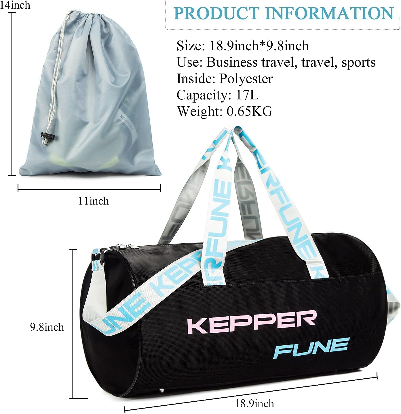 Sports Gym Bag, Travel Duffel Bag with Wet Pocket & Shoes Compartment,Travel Duffel Bag Gym Bag,Water Resistant Sports Bag with Inner Pockets Unisex Fitness Bag