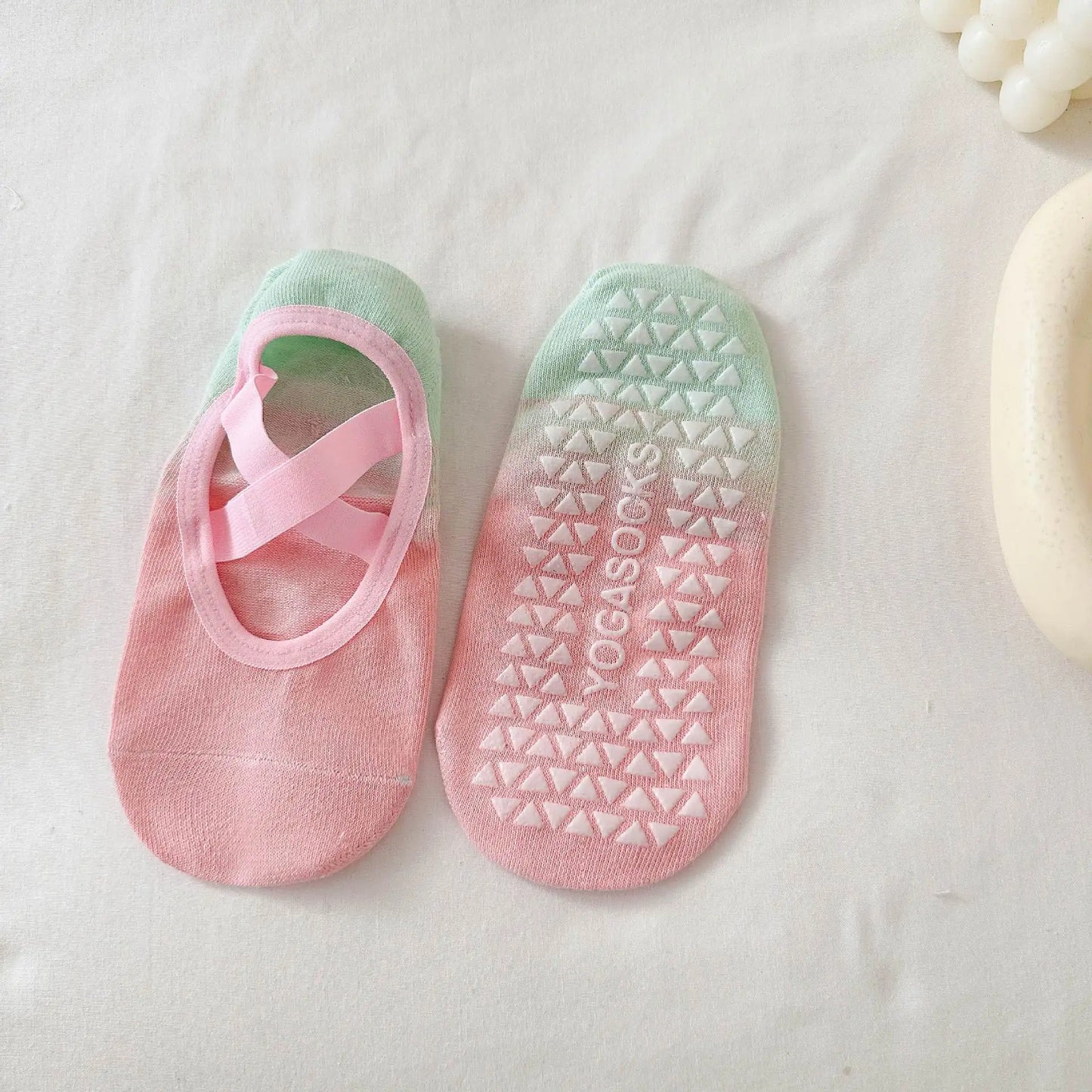 Women's non slip Pilates socks, suitable for ballet, yoga, fitness, and dance studios, cherry embroidery design, cute n