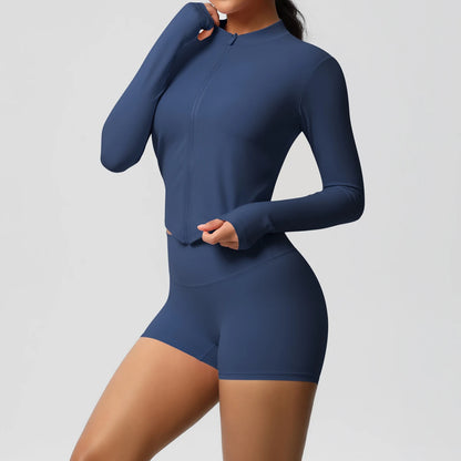 Yoga Sets Sports Fitness Hip-lifting Tight Zipper Jacket Yoga Suit Running Workout Gym Shorts Tracksuits for Women Sports Suits