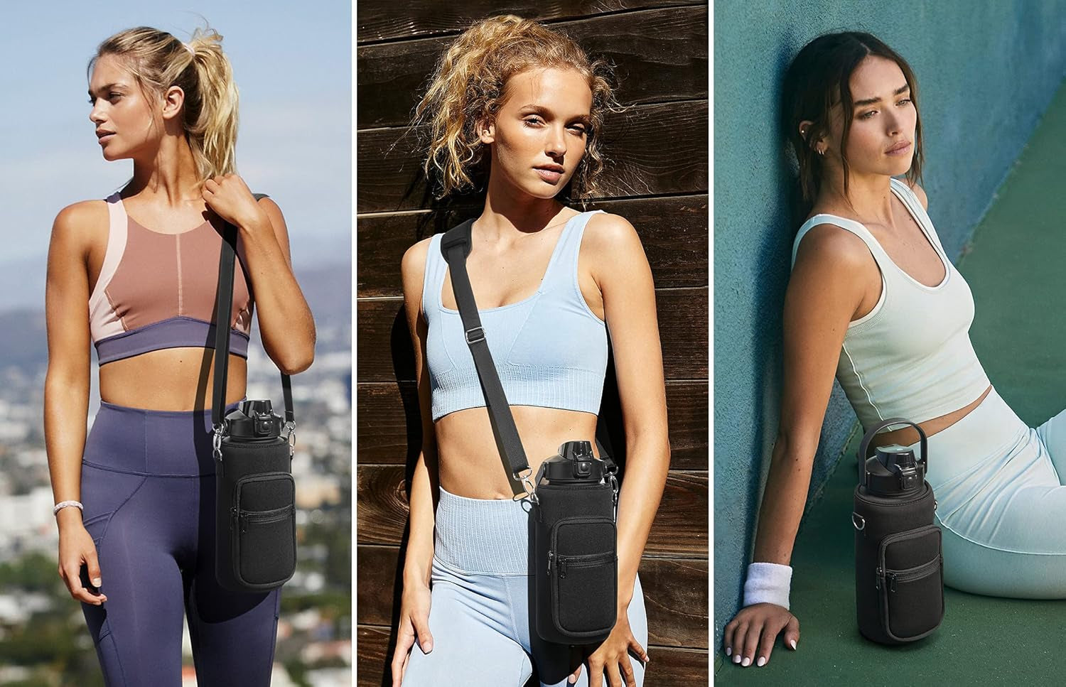 Half Gallon Water Bottle with Sleeve 64 OZ Water Bottle with Straw & Time Marker to Drink Leakproof Motivational Water Jug with Insulated Holder for Women Men Workout Gym Sport