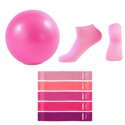 Pilates Ball Resistance Bands Grip Socks Sets, Loop Exercise Bands 5 Levels Yoga Ball 9 Inch, Non Slip Socks Workout Kit at Home