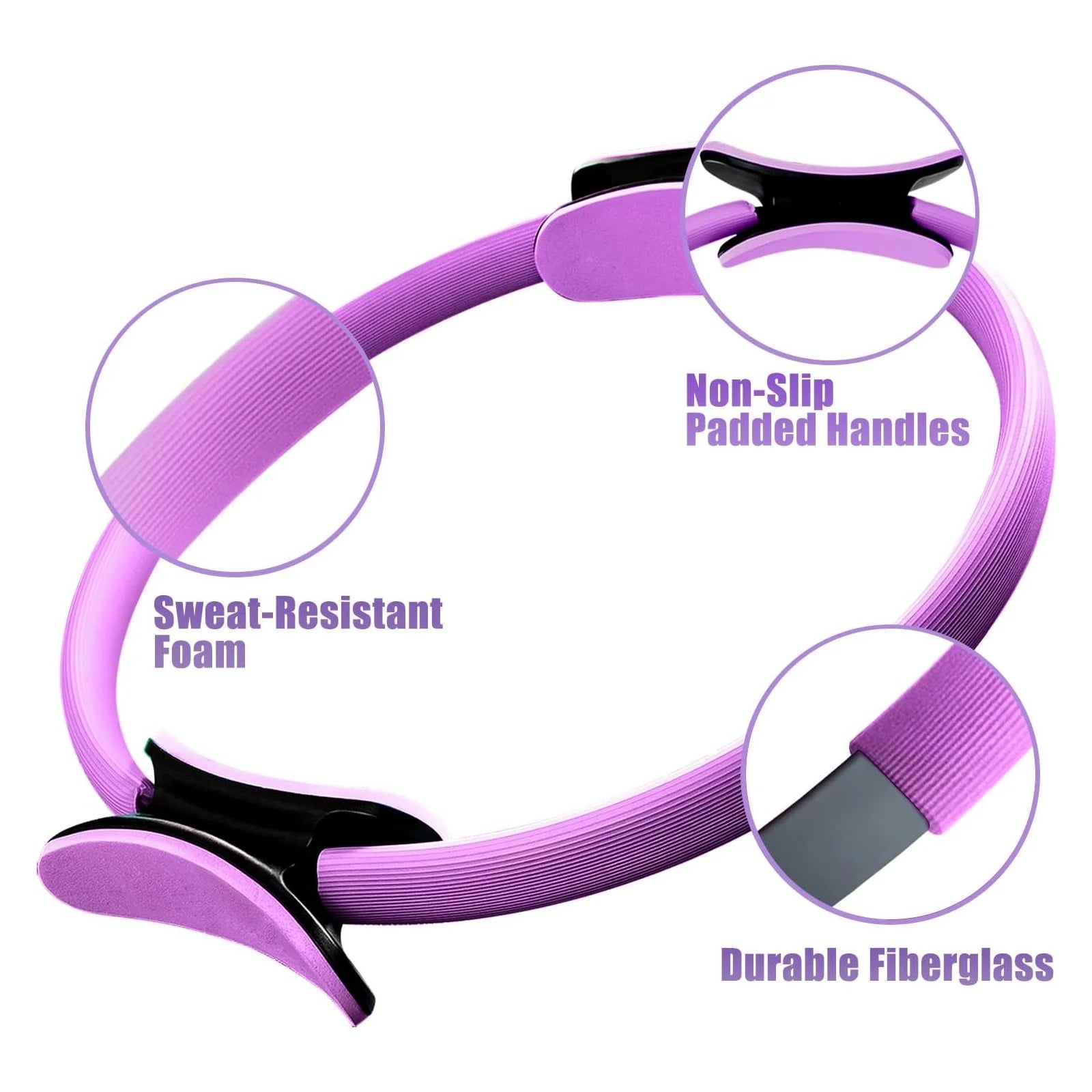 Pilates Ring 15" Fitness Circle - Lightweight & Enduring Foam Padded Handles | Flexible Resistance Exercise Equipment for Toning Arms, Thighs/Legs & Core, Black