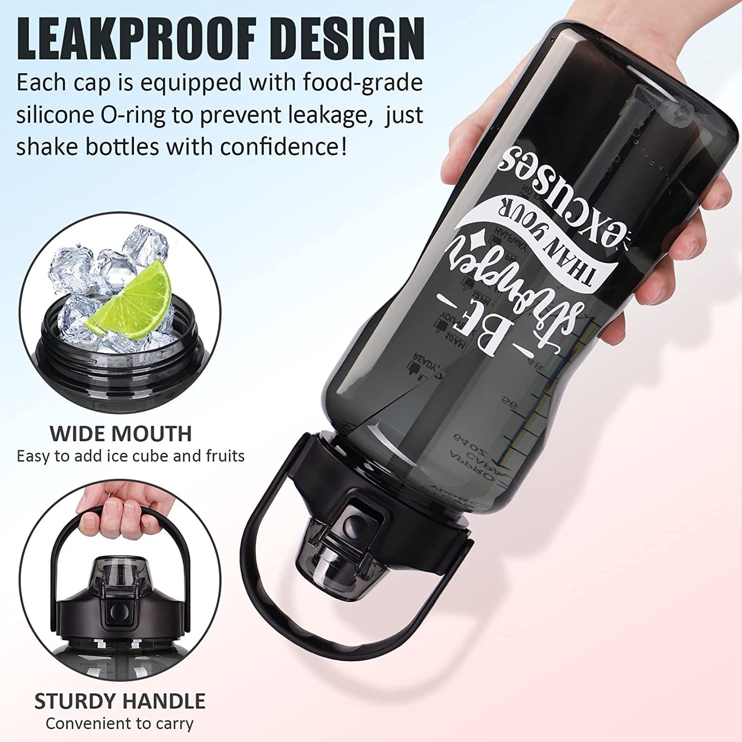 Half Gallon Water Bottle with Sleeve 64 OZ Water Bottle with Straw & Time Marker to Drink Leakproof Motivational Water Jug with Insulated Holder for Women Men Workout Gym Sport