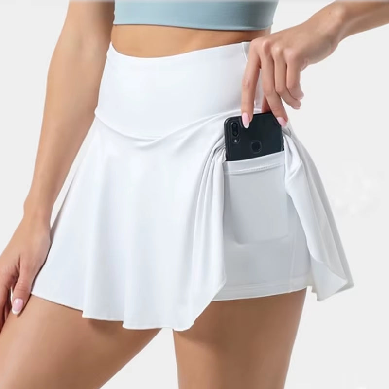 Summer Women Pleated Skirt Tennis Golf High Waisted Sport Fitness Shorts Quick Dry Athletic Running Short Gym Skort Pocket