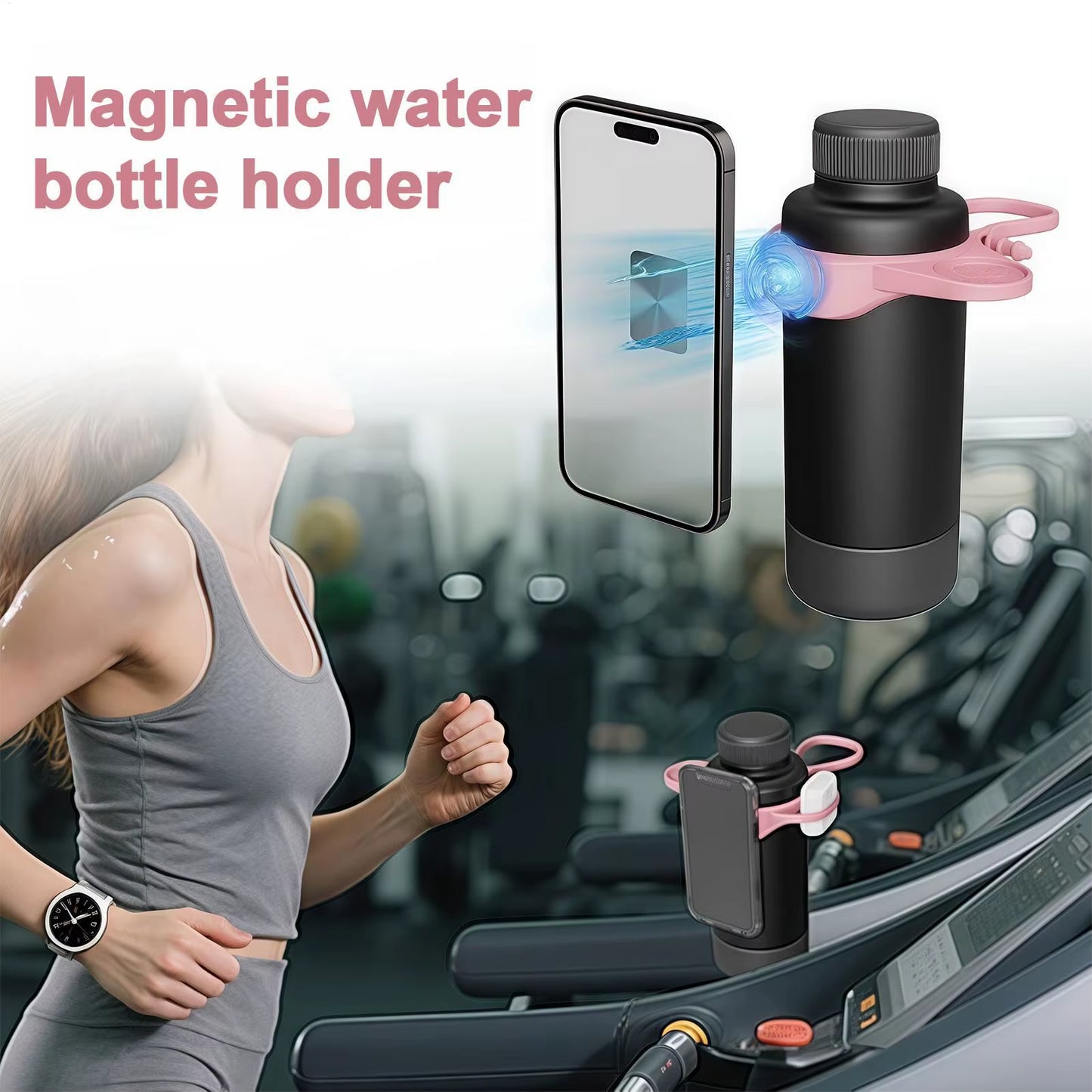 Gym Water Bottle Phone Holder Magnetic Phone Holder Straps for Water Bottles Anti-Slip Tumbler Accessories for Workout Sports