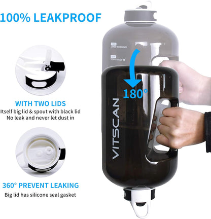 Motivational 1 Gallon Water Bottle with Time Marker, Large 128 Oz Jug for Sports, BPA Free (Black)