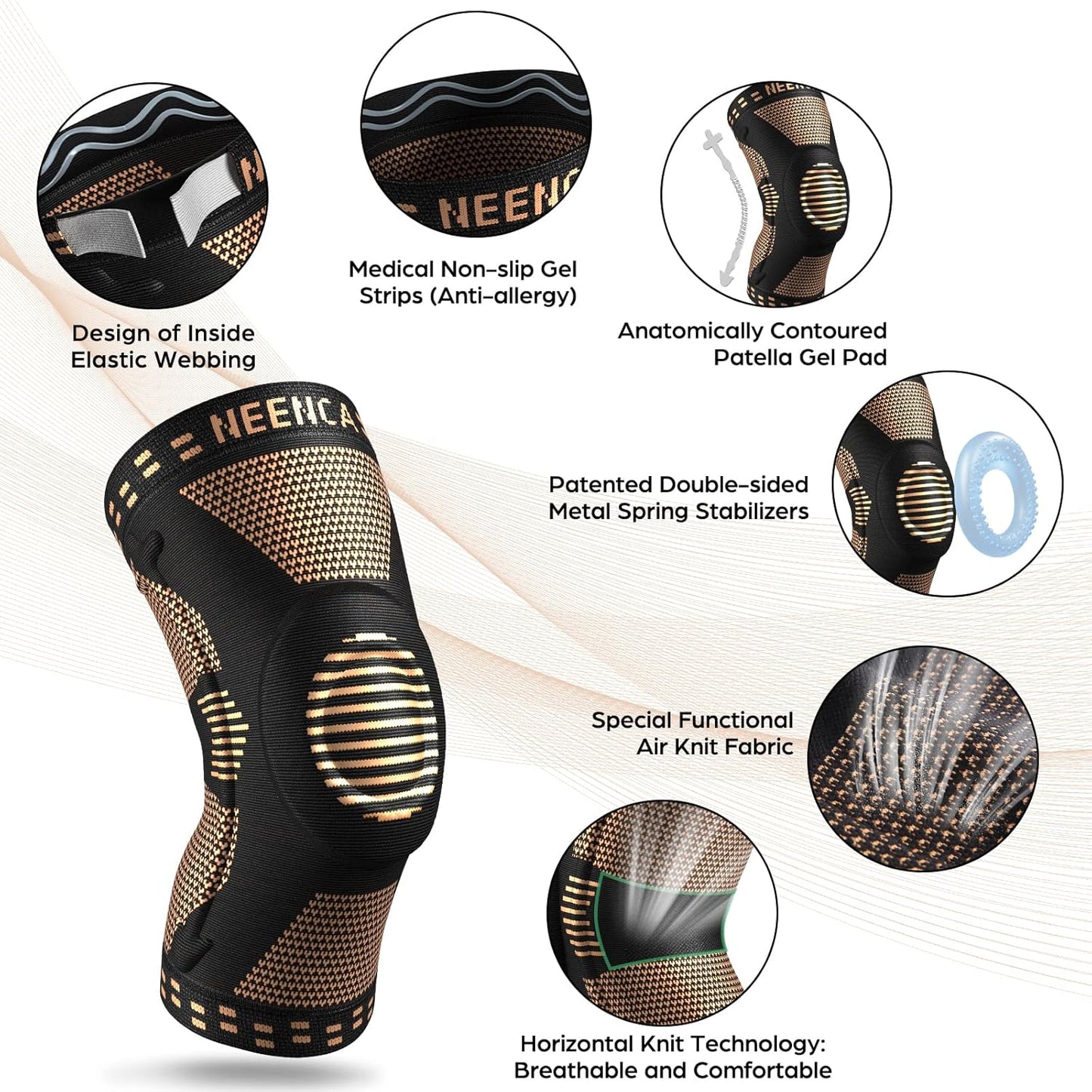Copper Knee Brace for Knee Pain, Knee Support with Patella Pad & Side Stabilizers, Compression Knee Sleeve for Sport, Workout, Arthritis, ACL, Joint Pain Relief, Meniscus Tear- FSA/HSA Eligible