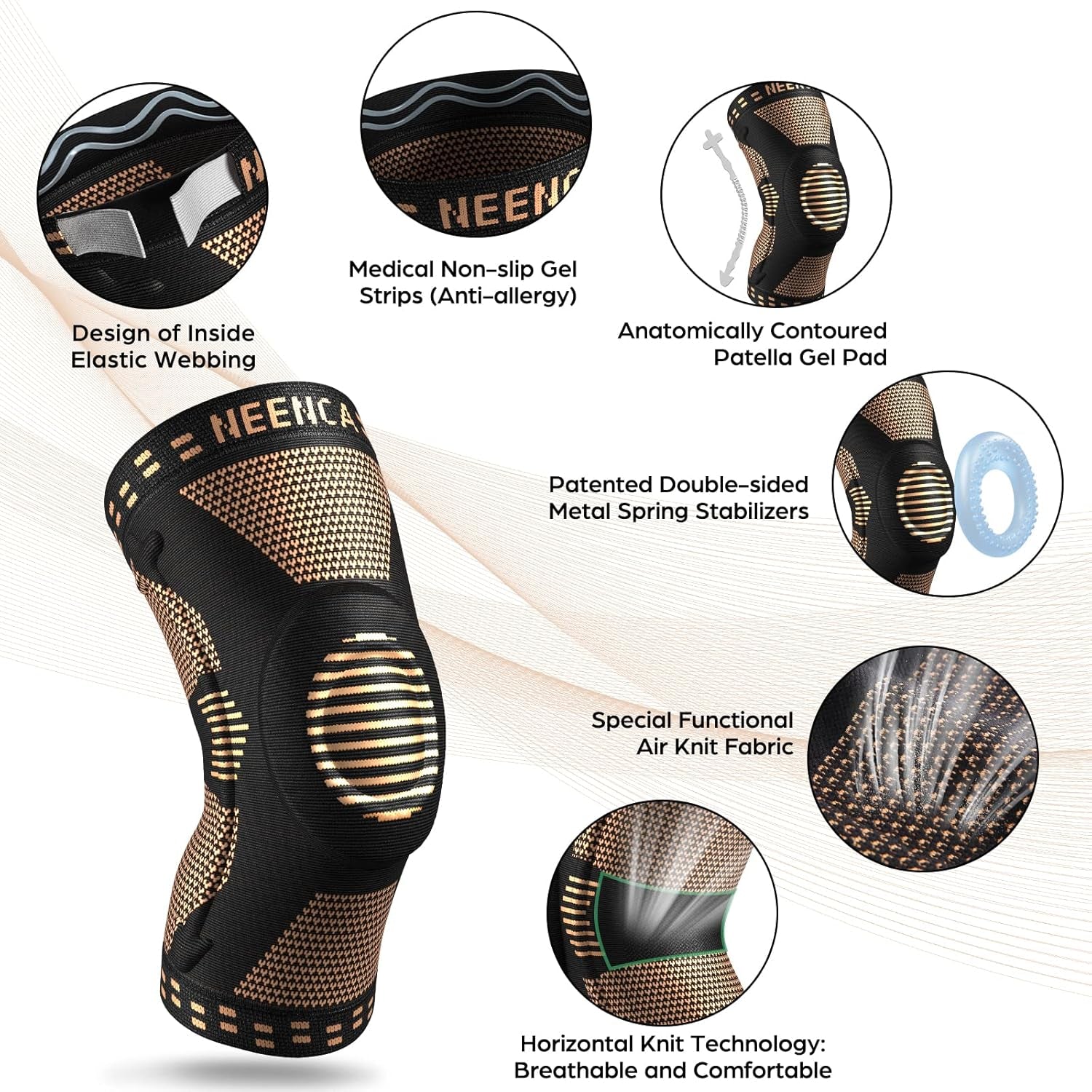 Copper Knee Brace for Knee Pain, Knee Support with Patella Pad & Side Stabilizers, Compression Knee Sleeve for Sport, Workout, Arthritis, ACL, Joint Pain Relief, Meniscus Tear- FSA/HSA Eligible