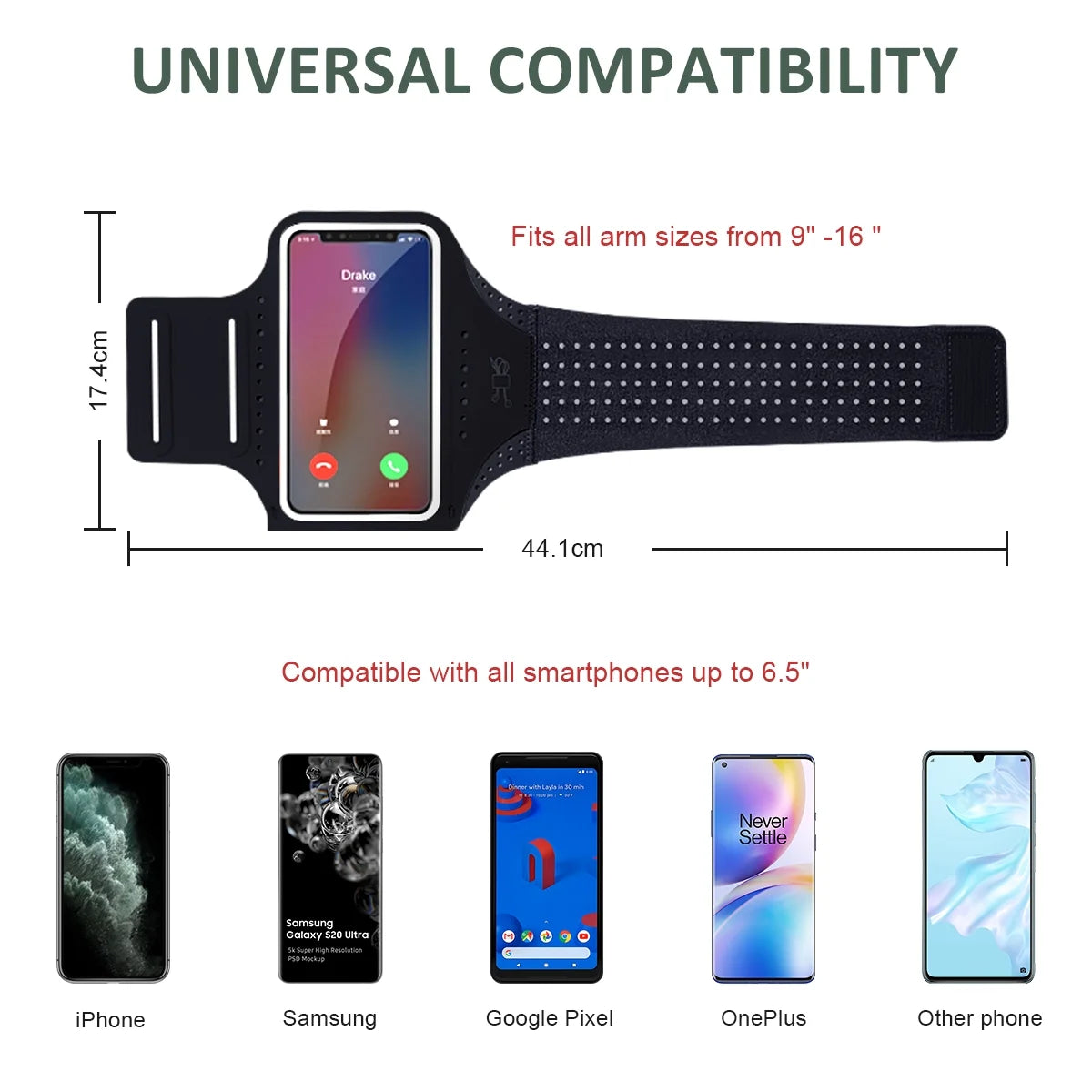 Sweatproof Cell Phone Armband, Running Phone Holder for Iphone 16 15 14 13 Pro XR SE S22 S24, Black