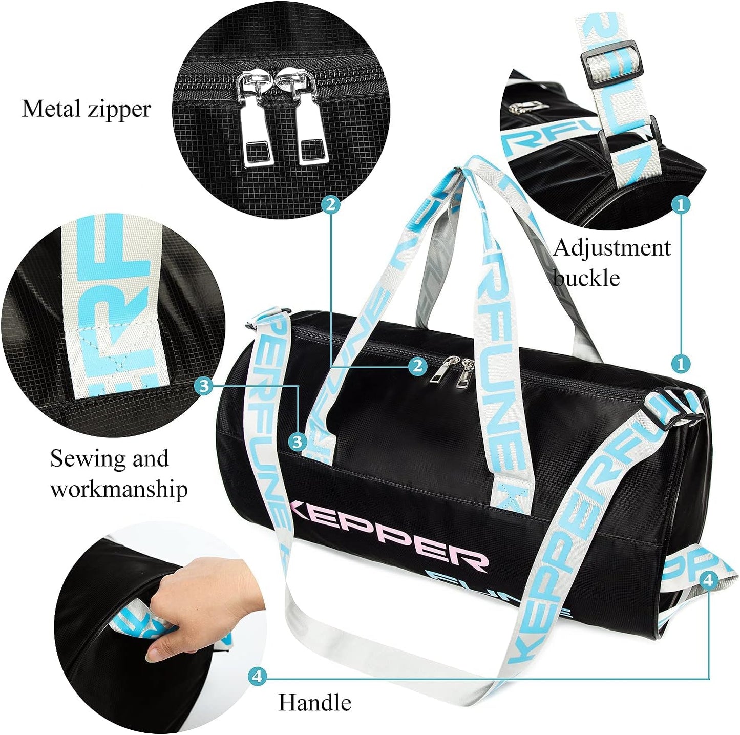 Sports Gym Bag, Travel Duffel Bag with Wet Pocket & Shoes Compartment,Travel Duffel Bag Gym Bag,Water Resistant Sports Bag with Inner Pockets Unisex Fitness Bag