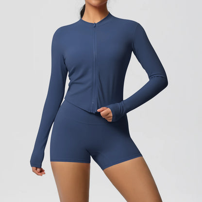Yoga Sets Sports Fitness Hip-lifting Tight Zipper Jacket Yoga Suit Running Workout Gym Shorts Tracksuits for Women Sports Suits
