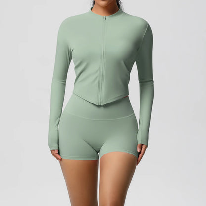 Yoga Sets Sports Fitness Hip-lifting Tight Zipper Jacket Yoga Suit Running Workout Gym Shorts Tracksuits for Women Sports Suits