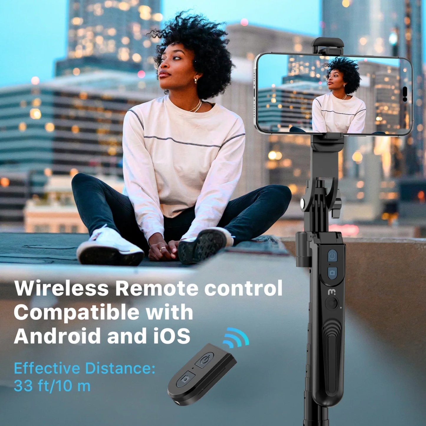72" Auto Face Tracking Tripod with Remote, Selfie Stick Light, 360° Rotation for Iphone & Android"