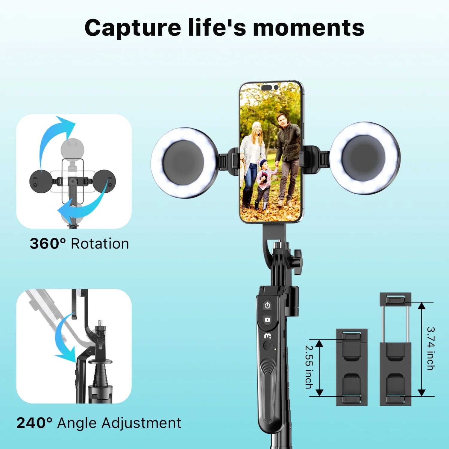72" Auto Face Tracking Tripod with Remote, Selfie Stick Light, 360° Rotation for Iphone & Android"