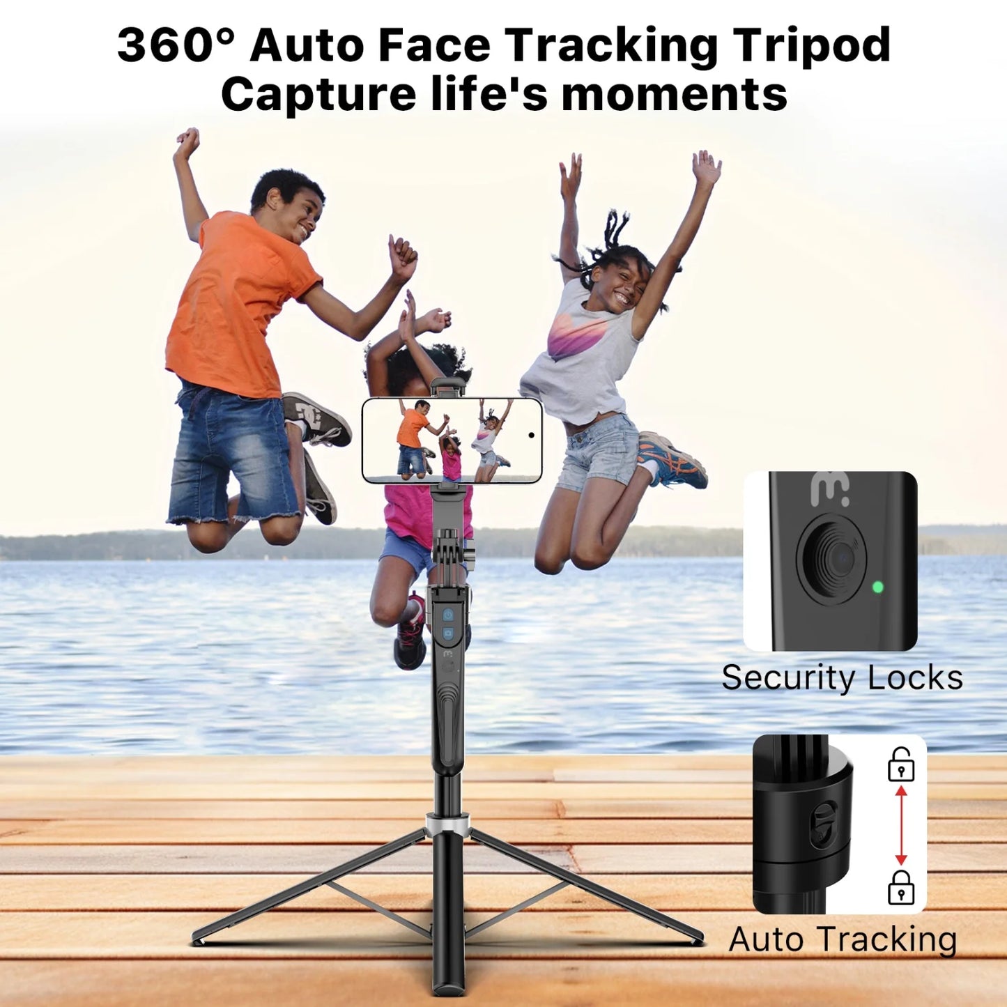 72" Auto Face Tracking Tripod with Remote, Selfie Stick Light, 360° Rotation for Iphone & Android"