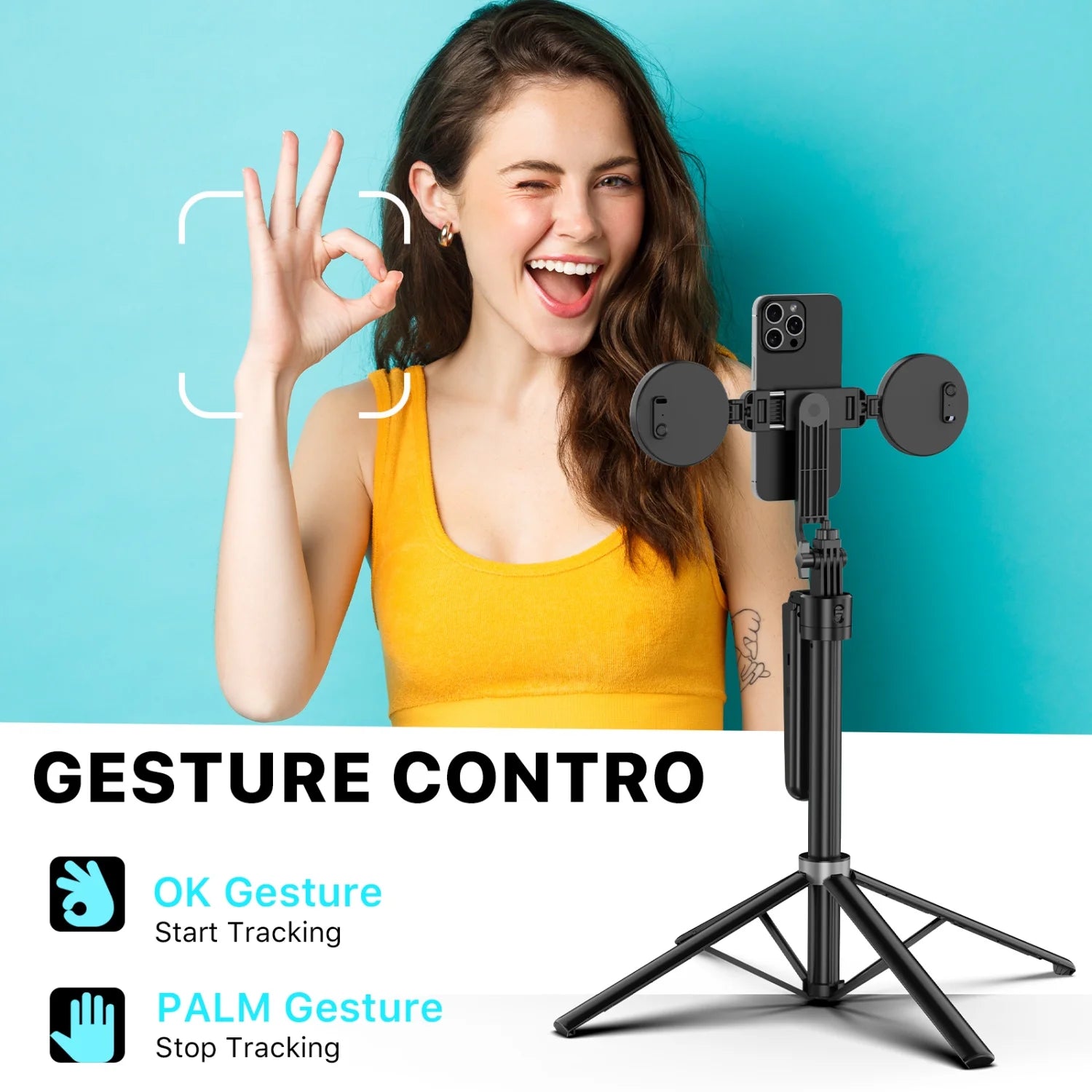 72" Auto Face Tracking Tripod with Remote, Selfie Stick Light, 360° Rotation for Iphone & Android"