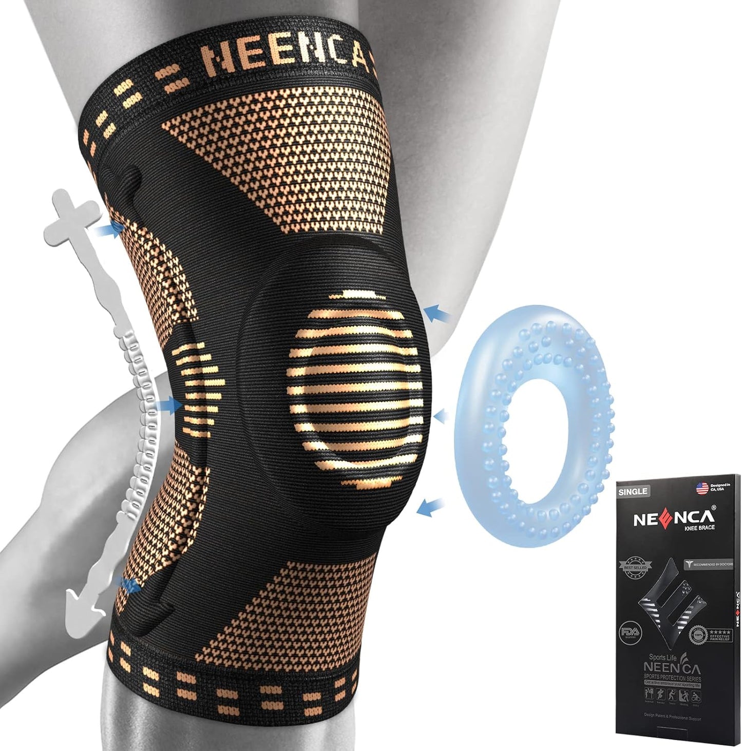 Copper Knee Brace for Knee Pain, Knee Support with Patella Pad & Side Stabilizers, Compression Knee Sleeve for Sport, Workout, Arthritis, ACL, Joint Pain Relief, Meniscus Tear- FSA/HSA Eligible