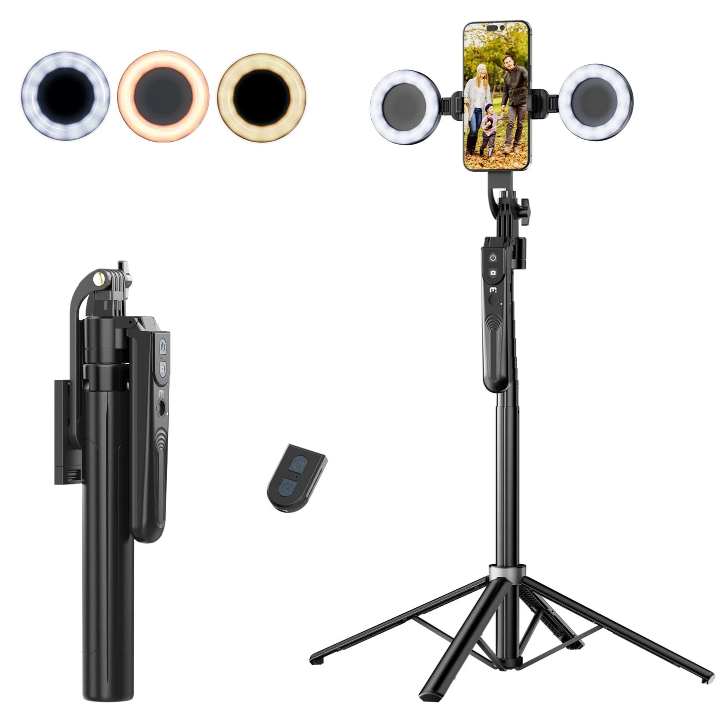 72" Auto Face Tracking Tripod with Remote, Selfie Stick Light, 360° Rotation for Iphone & Android"