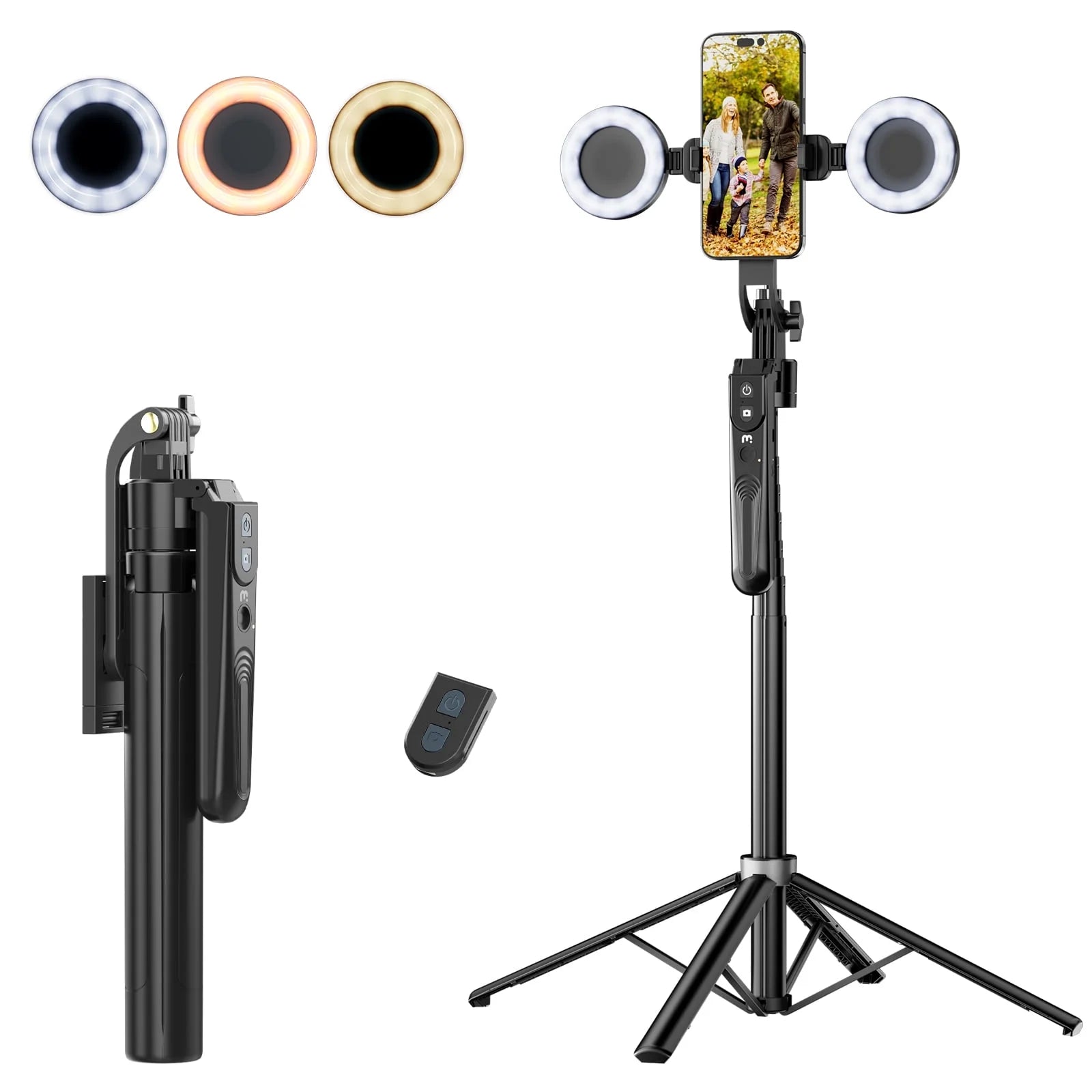 72" Auto Face Tracking Tripod with Remote, Selfie Stick Light, 360° Rotation for Iphone & Android"