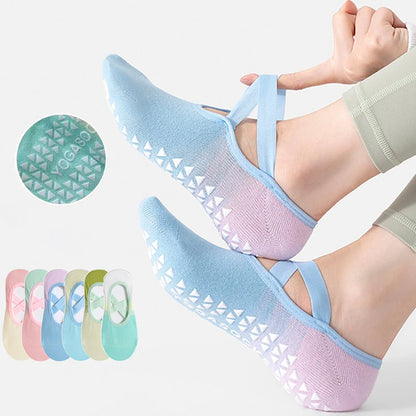 Women's non slip Pilates socks, suitable for ballet, yoga, fitness, and dance studios, cherry embroidery design, cute n