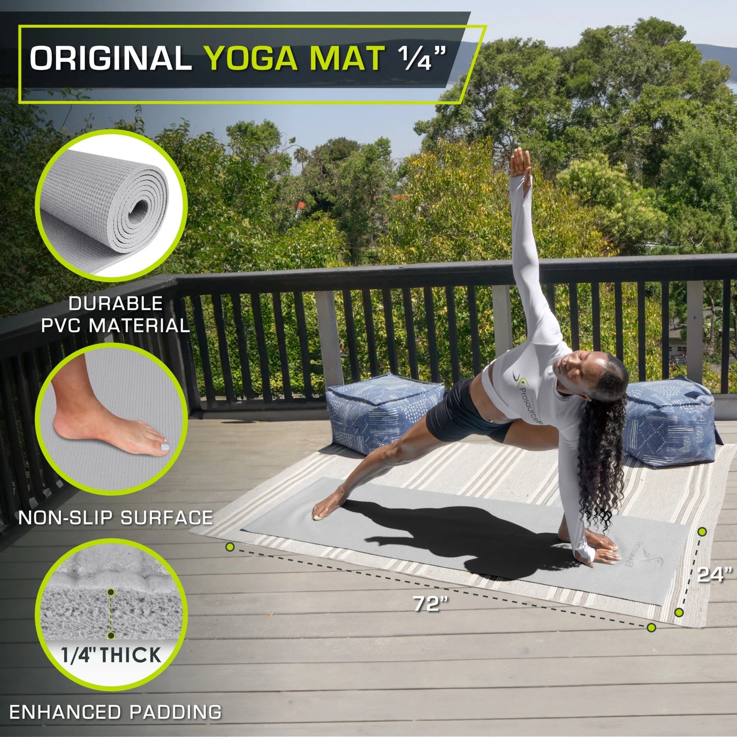 Original Yoga Mat 1/4" Thick for Comfort & Stability