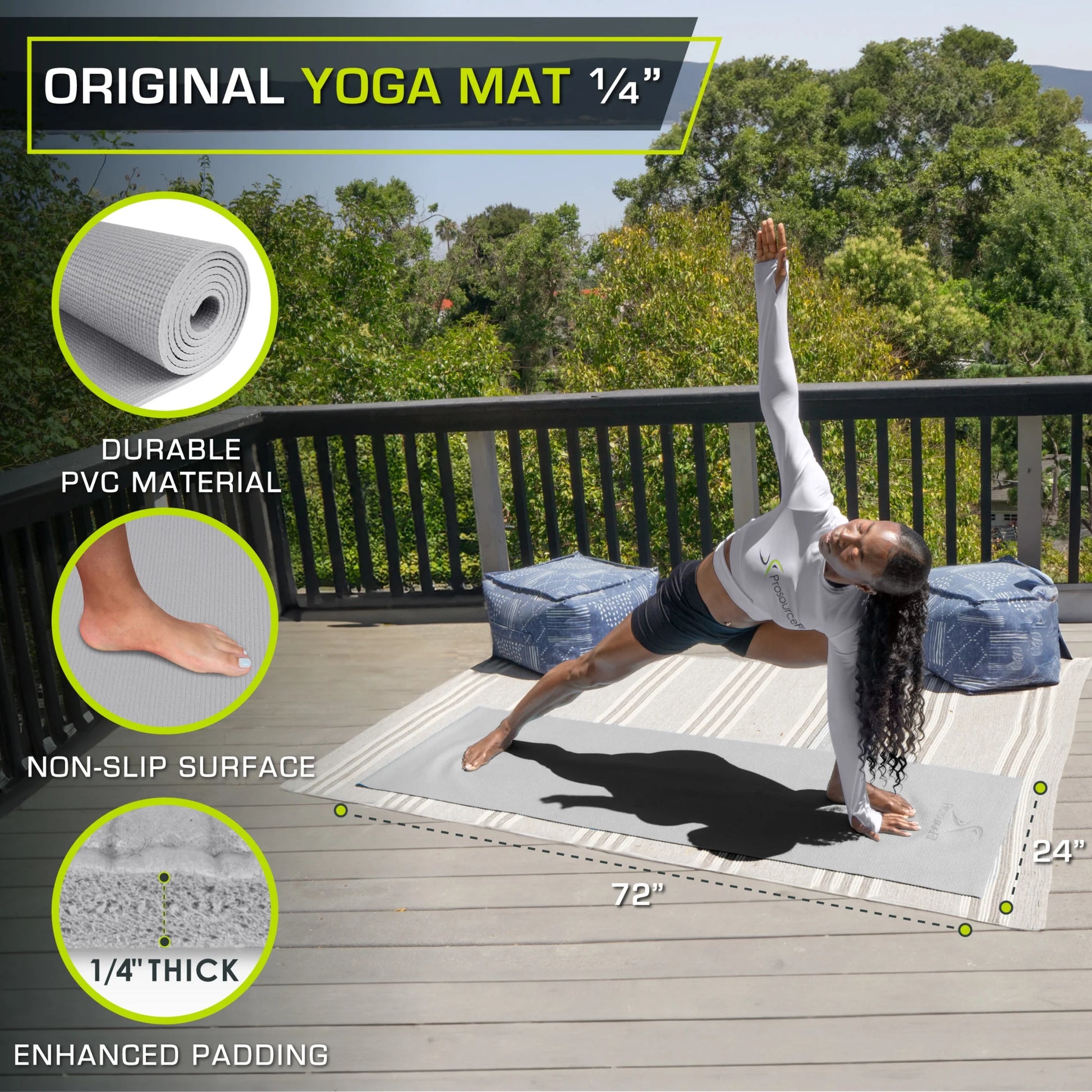 Original Yoga Mat 1/4" Thick for Comfort & Stability