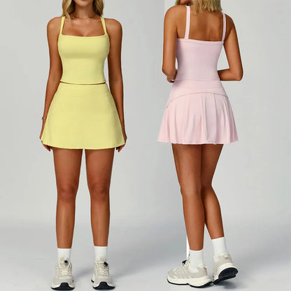 Women's Tracksuit Yoga Set 2 Pieces Sexy Sport Bra High Waist Sports Short Skirt Gym Fitness Sleeveless Workout Suit Sporstwear