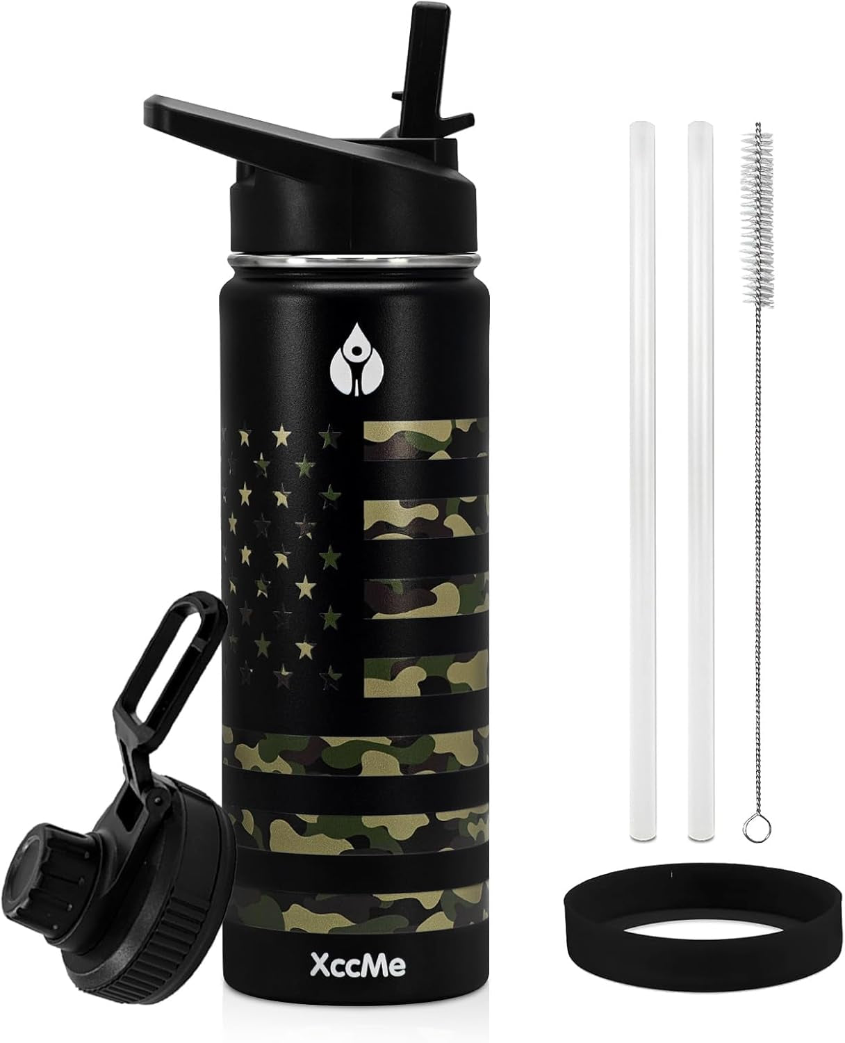 22 Oz Insulated Water Bottle,Stainless Steel Leak Proof Water Bottles,Wide Mouth Double Walled Travel Thermal Mug with 2 Lids for Cold Water Drinks,Sports,Travel,Car and School Camouflage