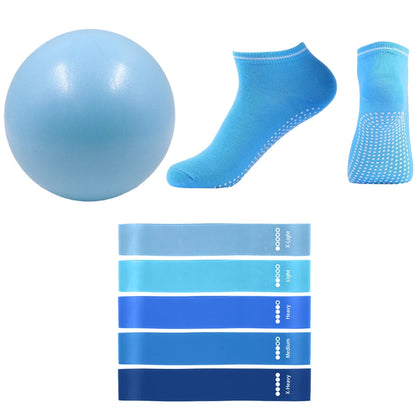Pilates Ball Resistance Bands Grip Socks Sets, Loop Exercise Bands 5 Levels Yoga Ball 9 Inch, Non Slip Socks Workout Kit at Home
